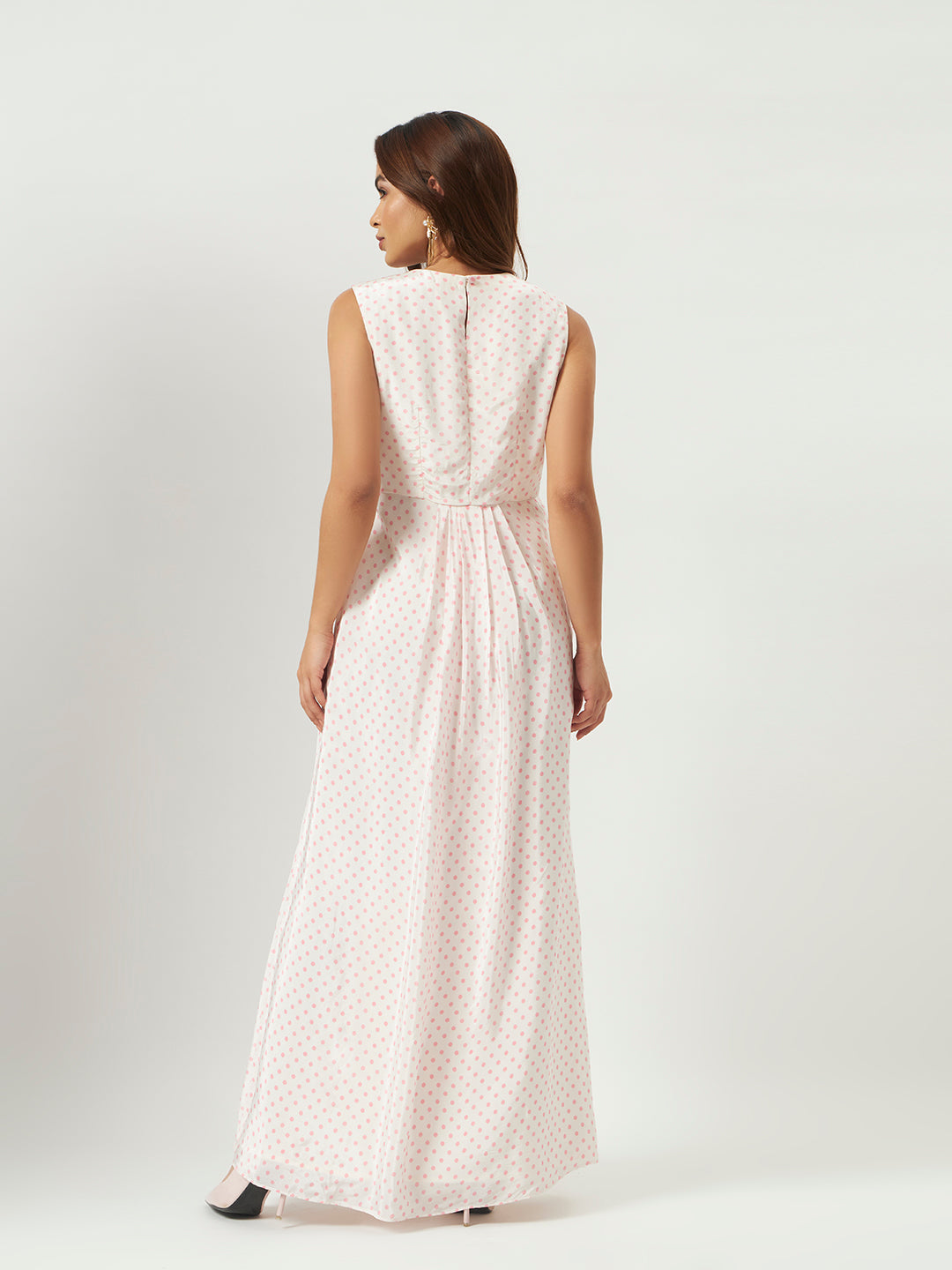 Pink Polka Dot Twist-Front Maxi Dress