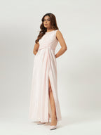 Pink Polka Dot Twist-Front Maxi Dress