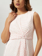 Pink Polka Dot Twist-Front Maxi Dress