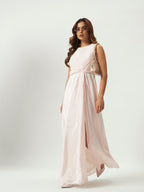 Pink Polka Dot Twist-Front Maxi Dress