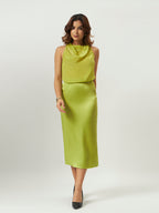Lime Sorbet Cowl Neck Top & Midi Skirt Set