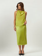 Lime Sorbet Cowl Neck Top & Midi Skirt Set