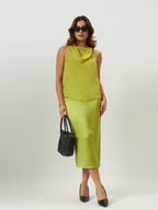 Lime Sorbet Cowl Neck Top & Midi Skirt Set