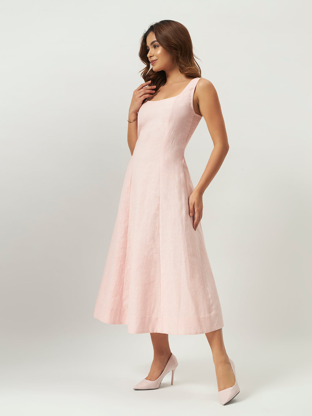 Pink Frosting Linen Midi Dress
