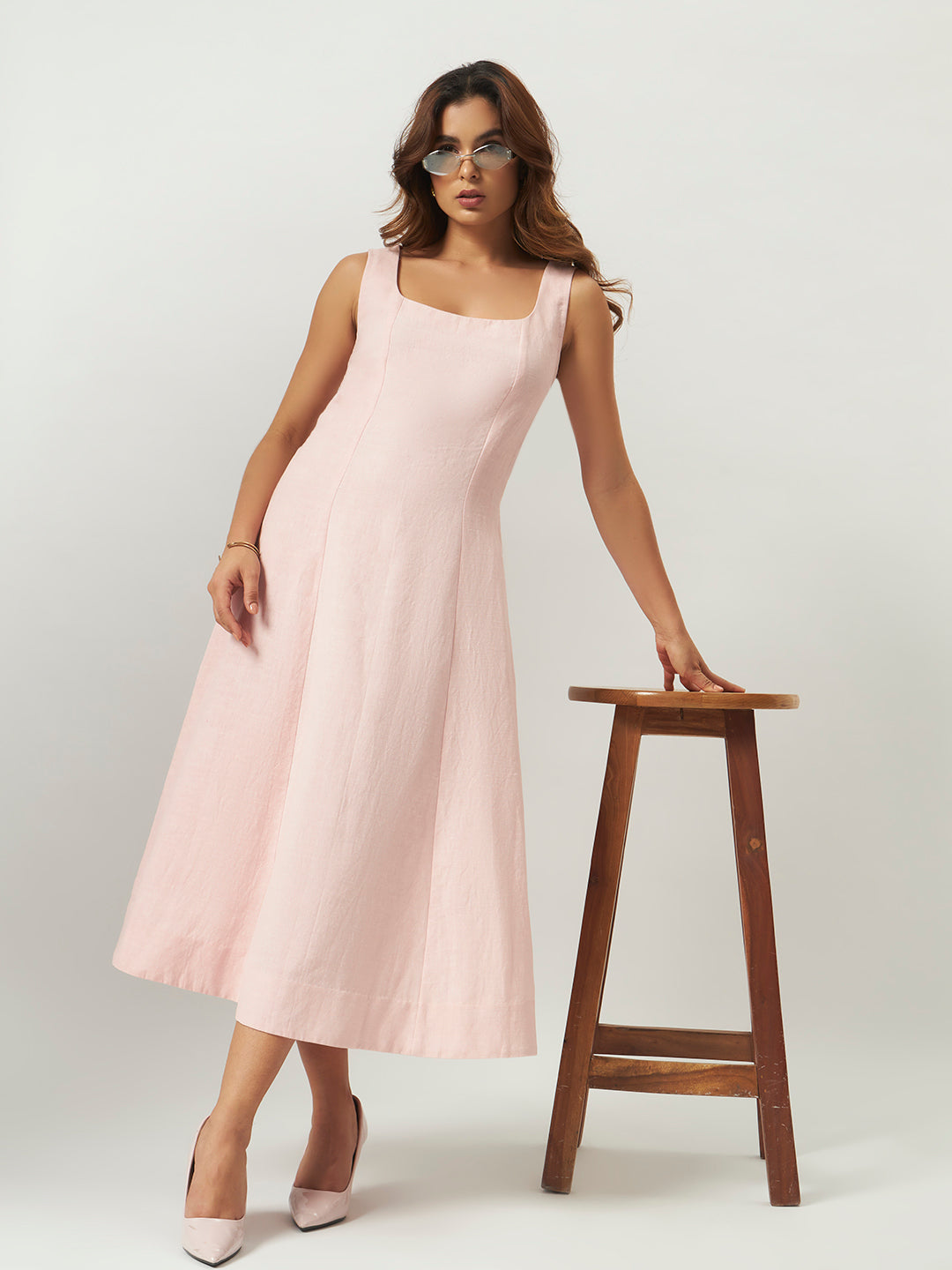 Pink Frosting Linen Midi Dress
