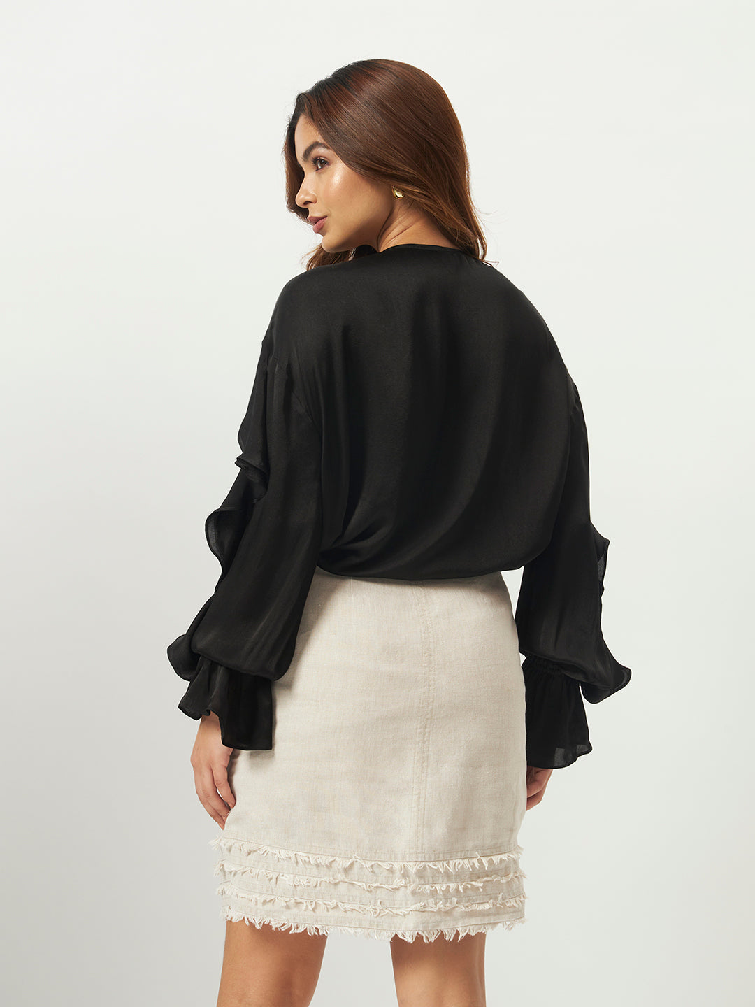 Black Georgette Satin Ruffled Blouse
