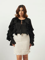 Black Georgette Satin Ruffled Blouse