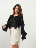 Black Georgette Satin Ruffled Blouse