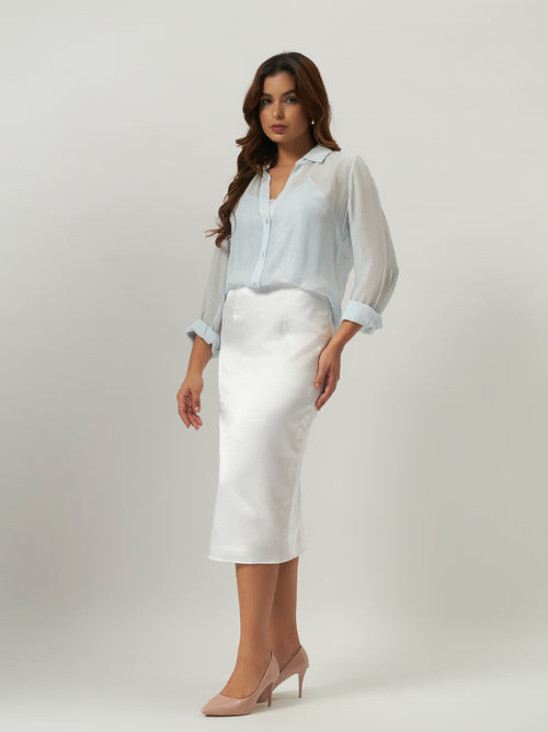 Celeste Shimmer Shirt & Luna Satin Midi Skirt Set
