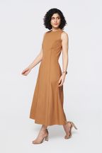 Rust Horizon Linen-Blend Midi Dress