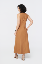 Rust Horizon Linen-Blend Midi Dress