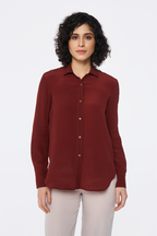 Brick Red Long-Sleeve Button-Down Blouse