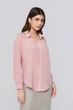 Pink Long-Sleeve Button-Down Blouse