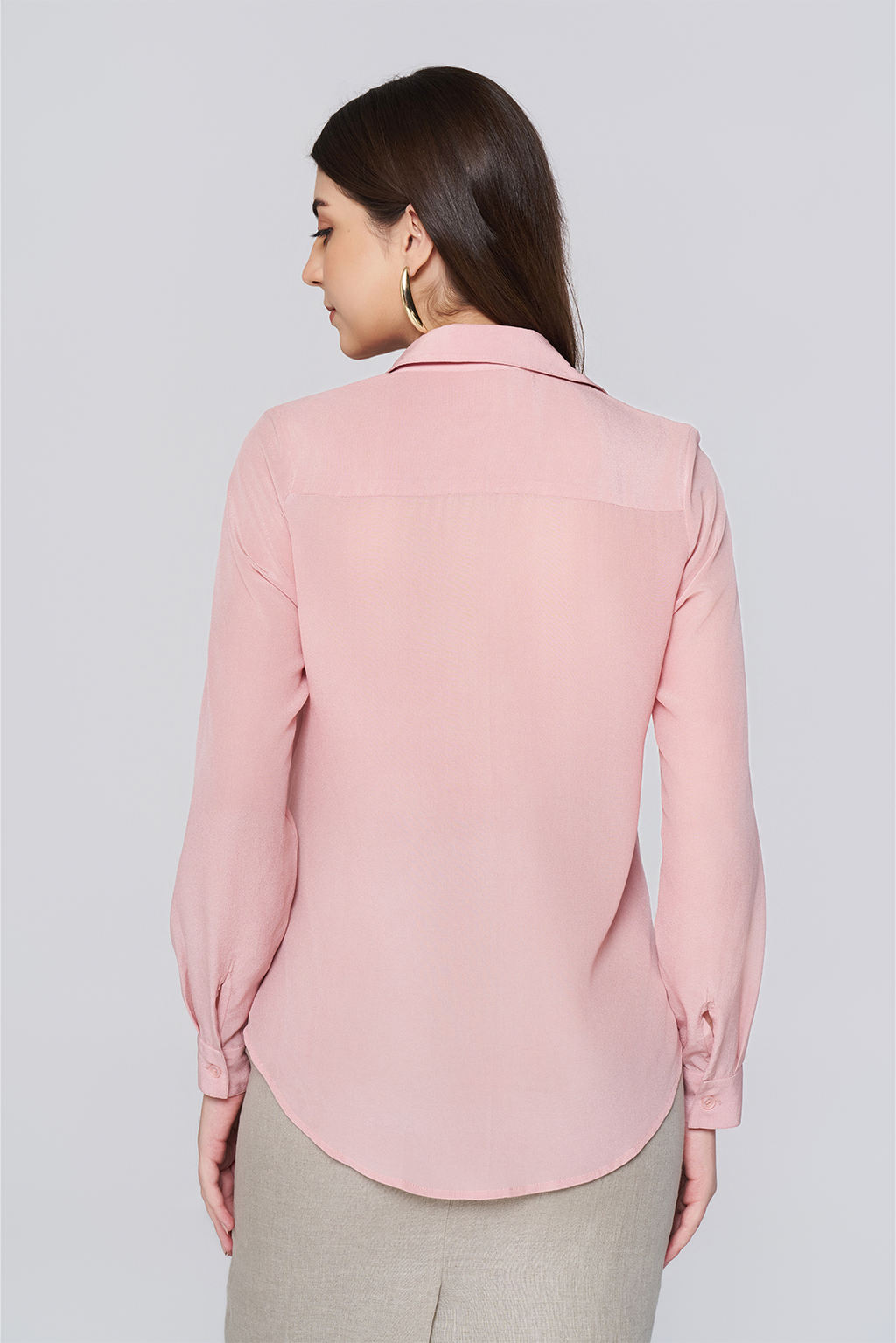 Pink Long-Sleeve Button-Down Blouse