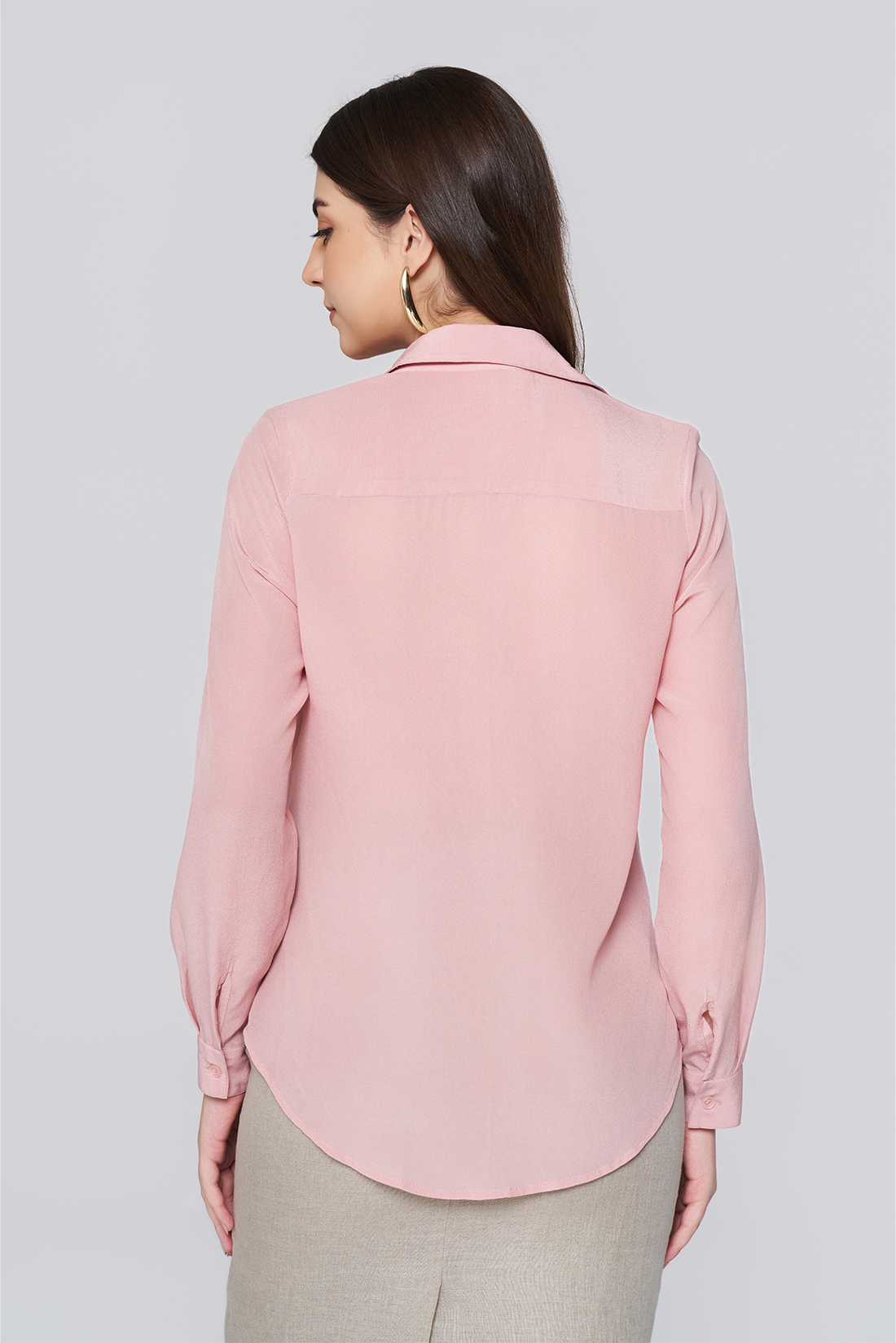 Pink Long-Sleeve Button-Down Blouse