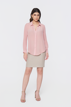 Pink Long-Sleeve Button-Down Blouse