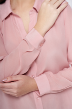 Pink Long-Sleeve Button-Down Blouse