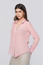 Pink Long-Sleeve Button-Down Blouse