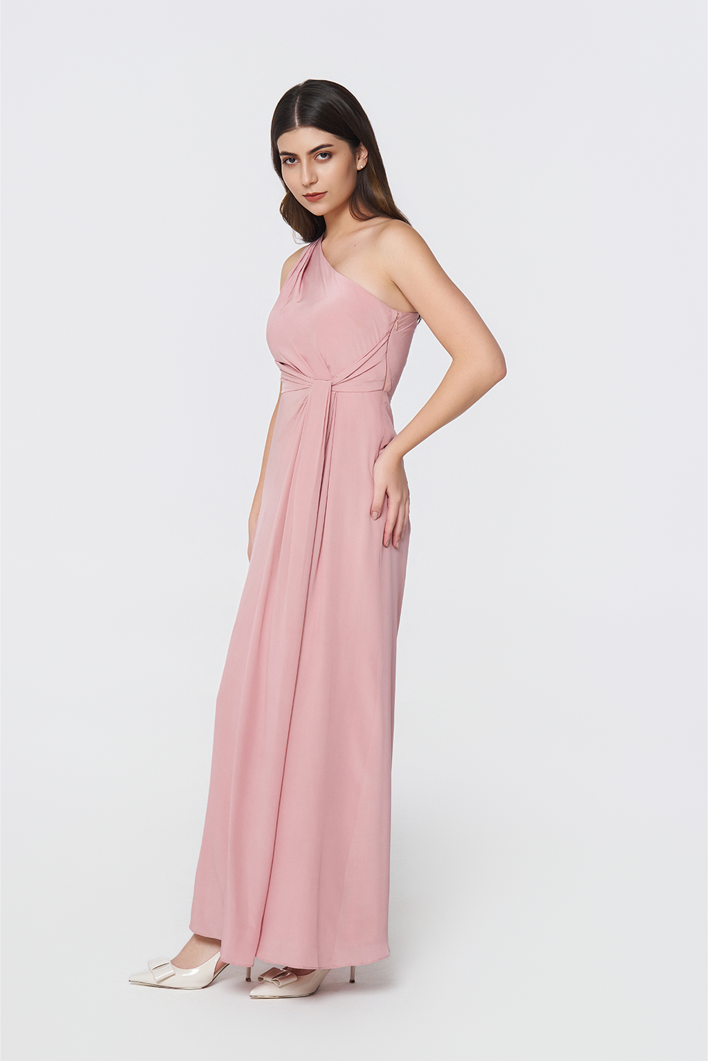 Rose Pink Silk Drape Gown