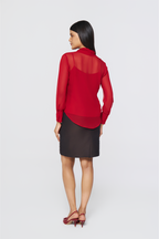 Red Tie-Neck Georgette Blouse