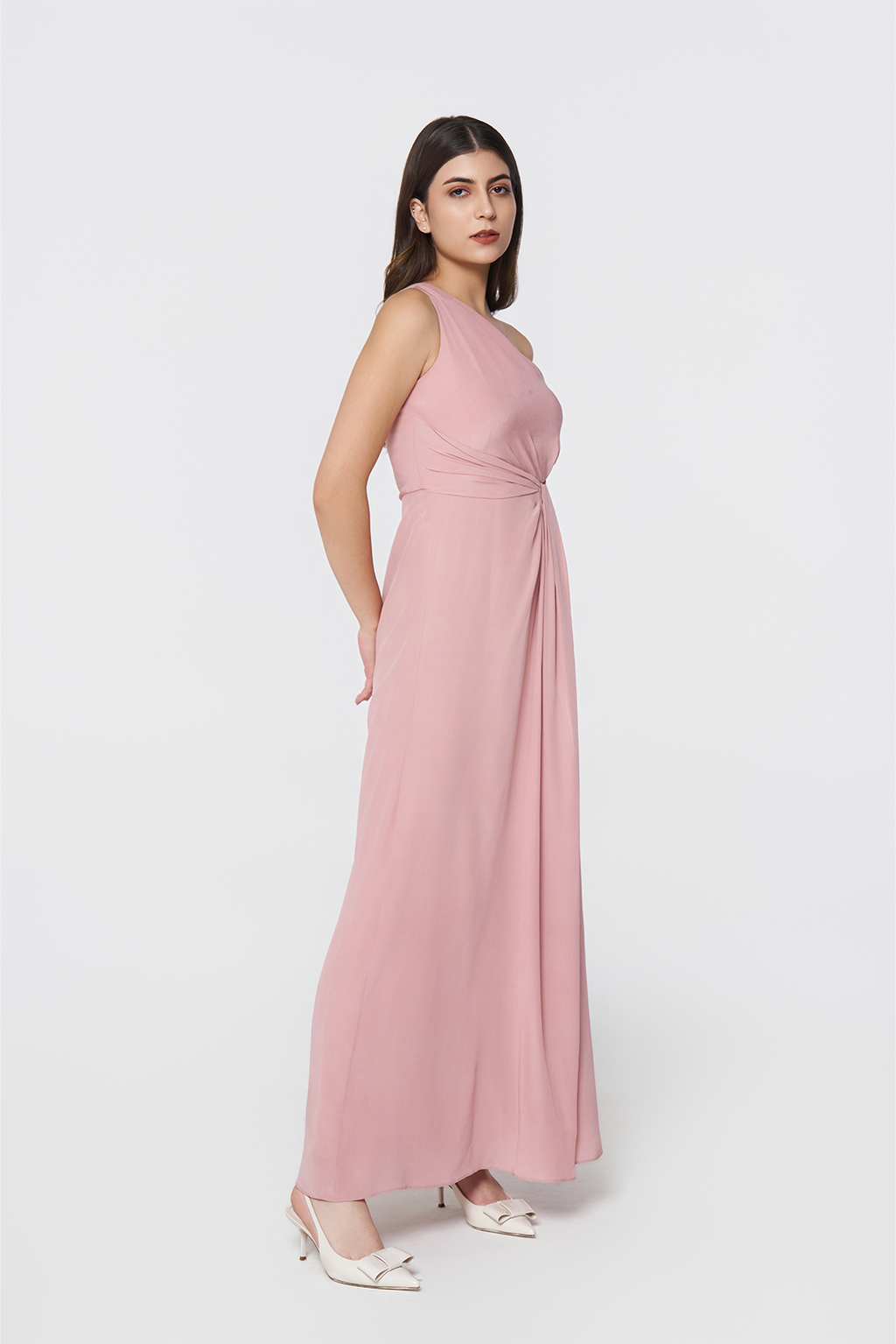 Rose Pink Silk Drape Gown