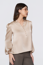 Cream Long-Sleeve Button-Down Blouse