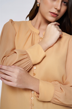 Soft Coral Long-Sleeve Button-Down Blouse