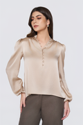 Cream Long-Sleeve Button-Down Blouse