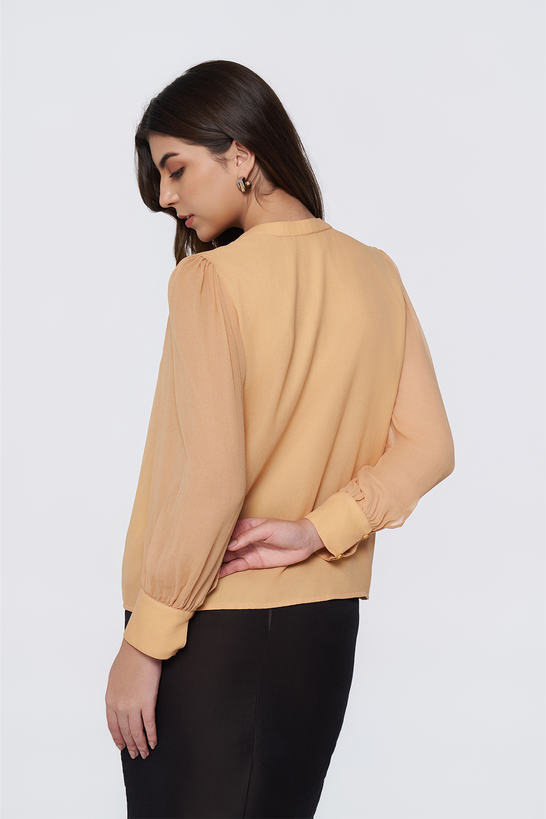 Soft Coral Long-Sleeve Button-Down Blouse