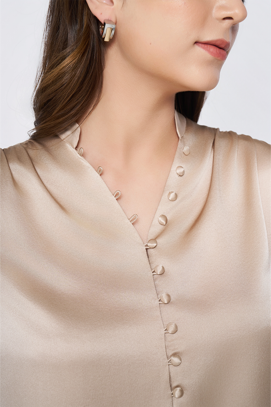 Cream Long-Sleeve Button-Down Blouse