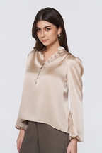 Cream Long-Sleeve Button-Down Blouse