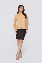 Soft Coral Long-Sleeve Button-Down Blouse