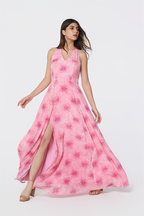 Azure Bloom Crepe Maxi Dress