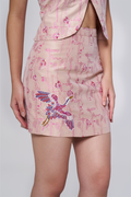 Flamingo Silk Jacquard Mini Skirt
