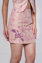 Flamingo Silk Jacquard Mini Skirt
