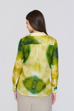 Green Printed Long-Sleeve Button-Down Blouse