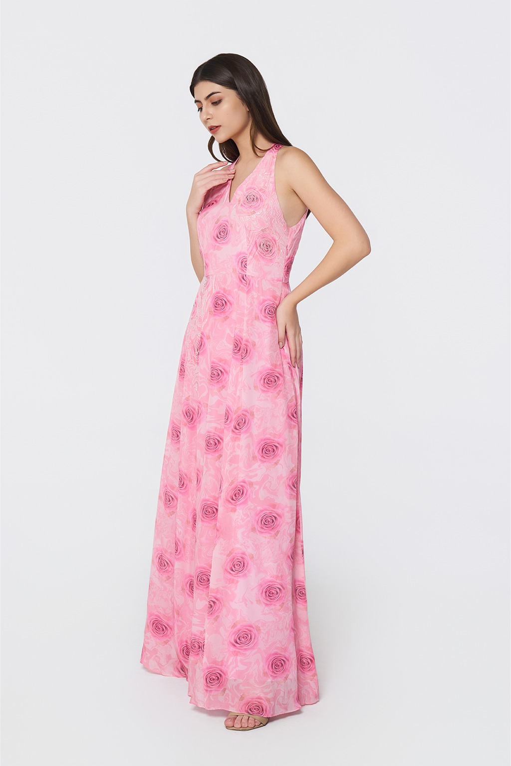 Azure Bloom Crepe Maxi Dress