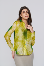 Green Printed Long-Sleeve Button-Down Blouse
