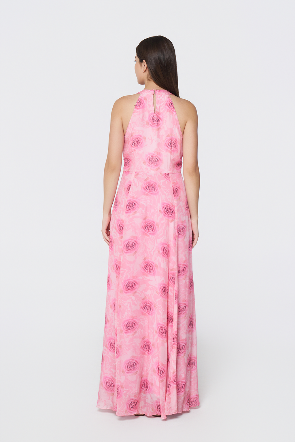 Azure Bloom Crepe Maxi Dress