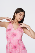 Azure Bloom Crepe Maxi Dress