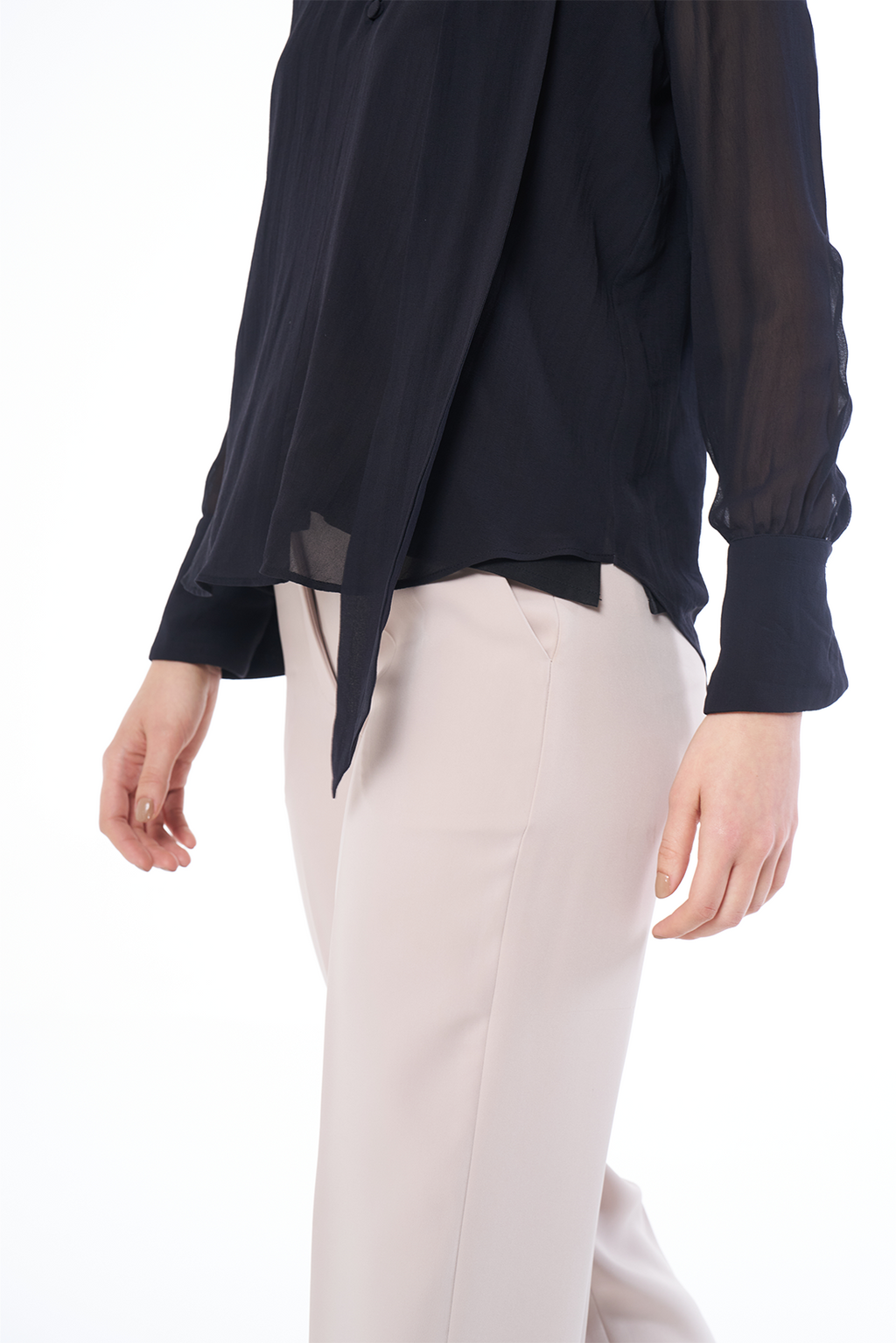 Black Tie-Neck Georgette Blouse
