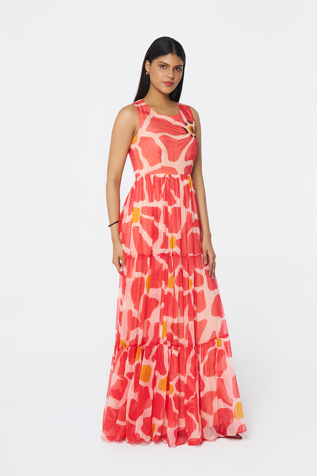 Sunset Bloom Chiffon Maxi Dress