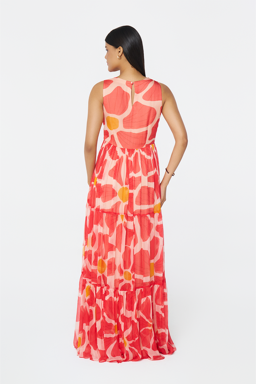 Sunset Bloom Chiffon Maxi Dress