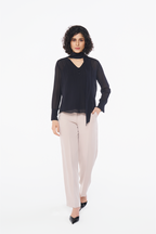 Black Tie-Neck Georgette Blouse