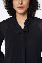 Black Tie-Neck Georgette Blouse