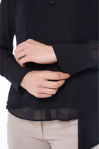 Black Tie-Neck Georgette Blouse