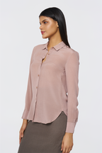 Blush Brown Long-Sleeve Button-Down Blouse