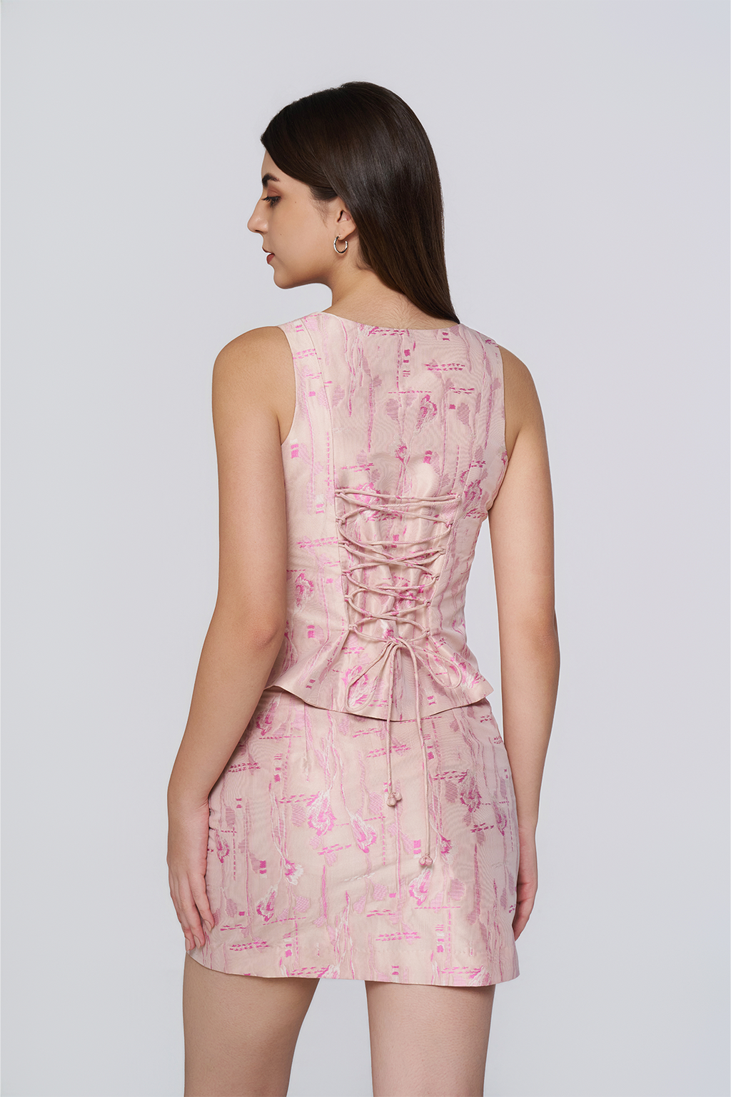 Flamingo Silk Jacquard Vest Coat