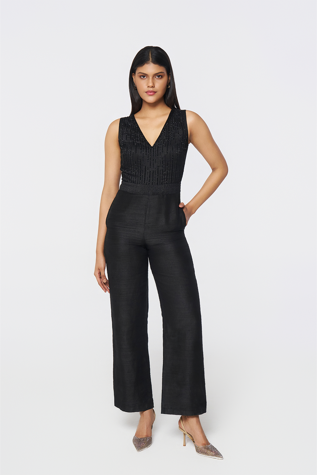 Onyx Radiance Raw Silk Jumpsuit