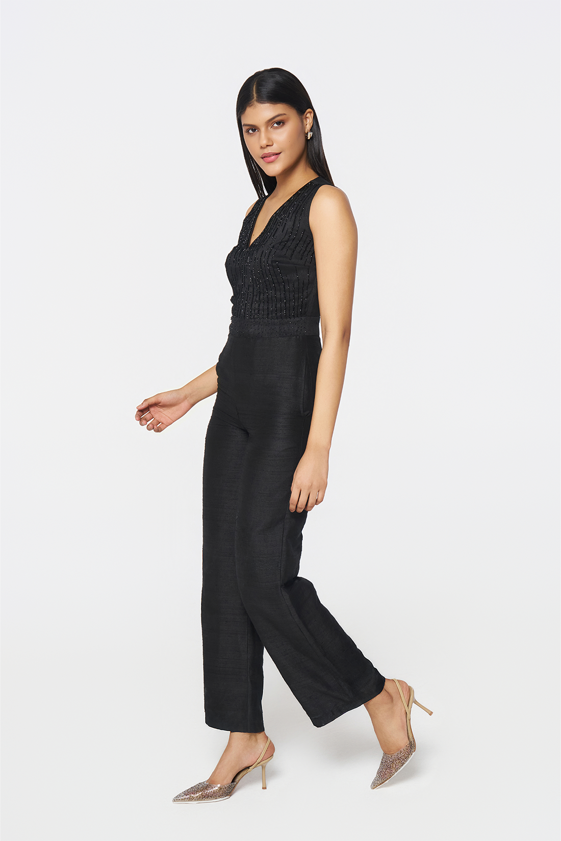 Onyx Radiance Raw Silk Jumpsuit